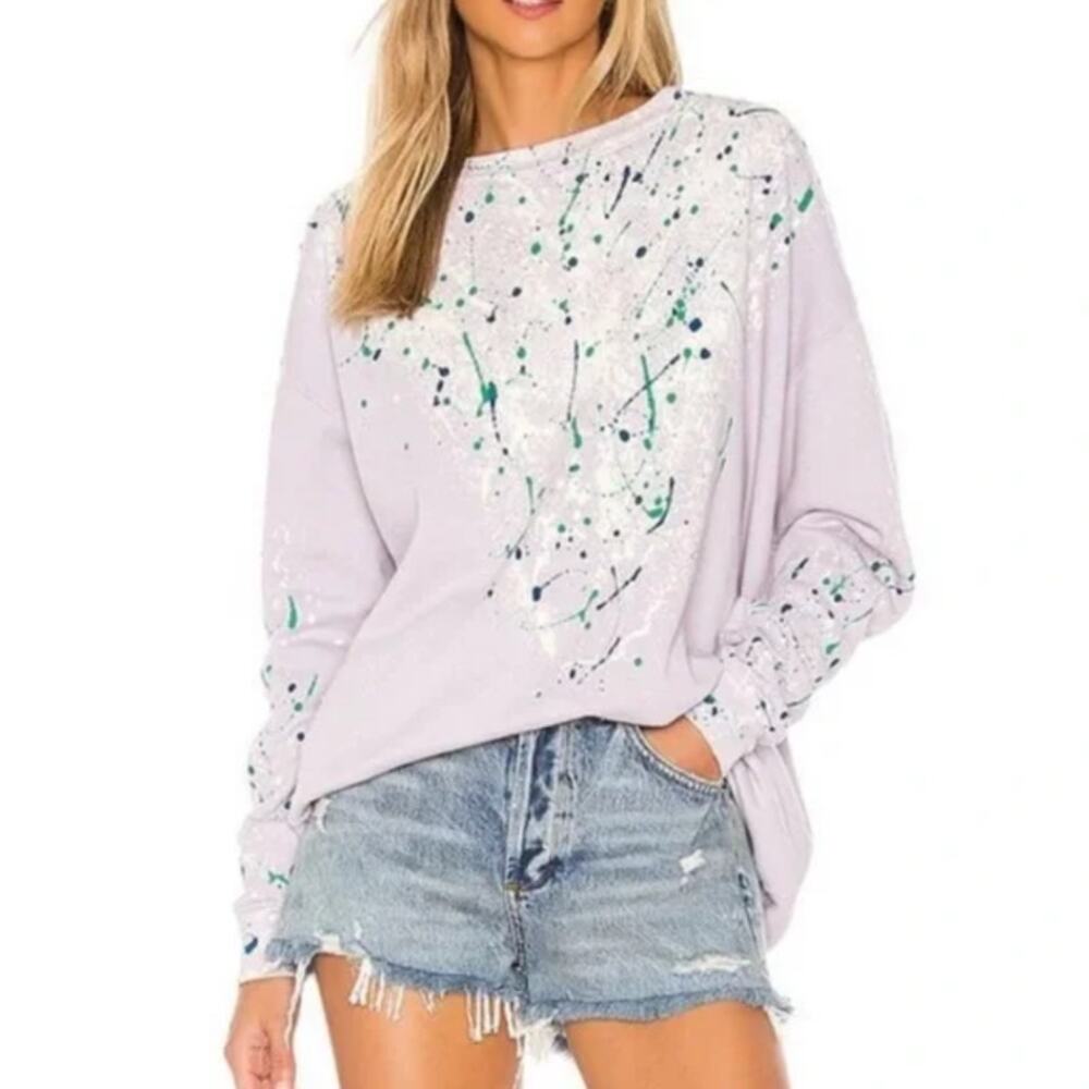 Wildfox Splatter Paint Sweatshirt Lilac Oversized Blue White and Green Graphics